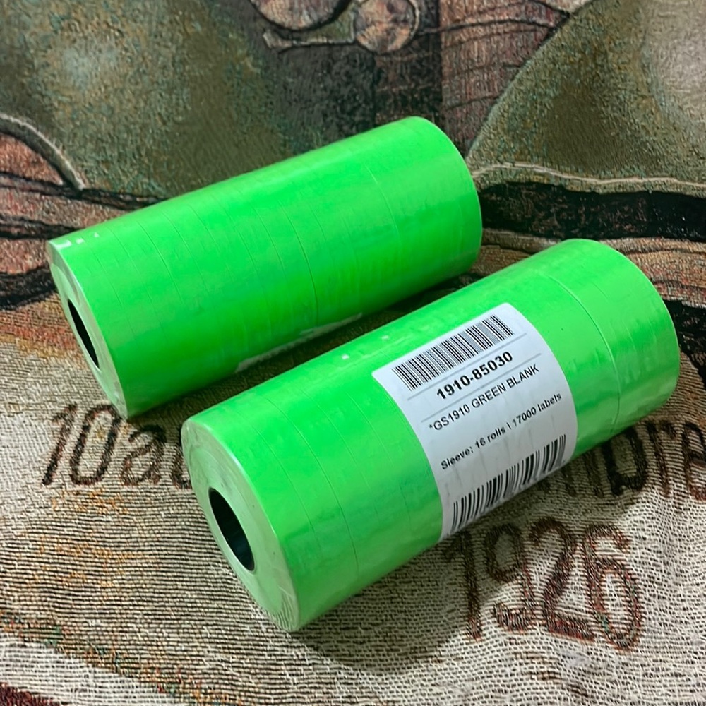 Lot of 2 Sleeves GS1910 Green Labels for Garvey 1910 Labeler 32 Rolls